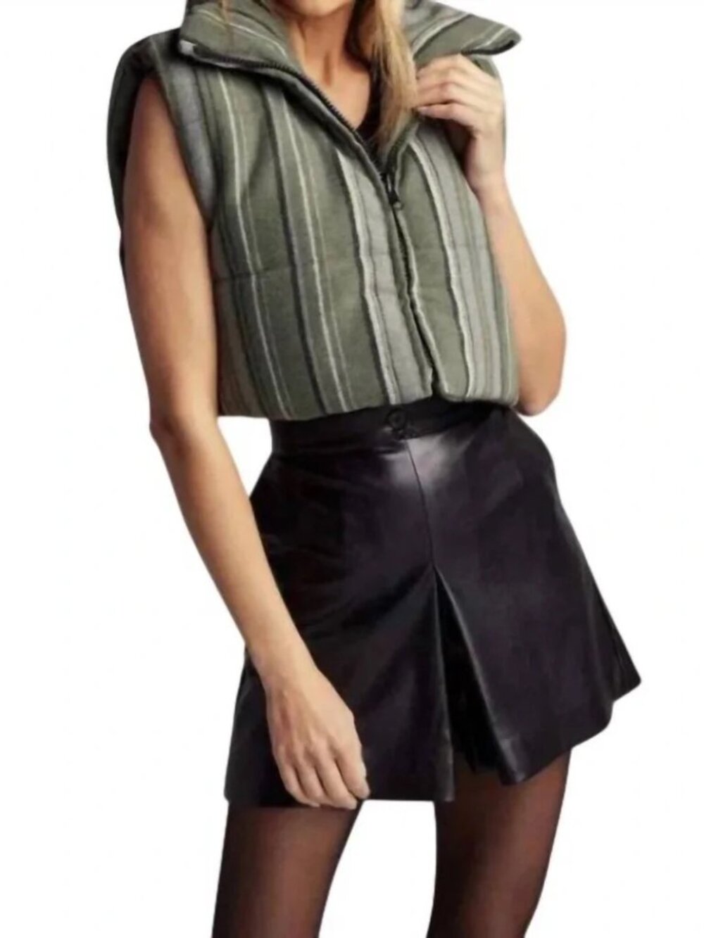 SUNDAYS Striped Puffer Vest Soft Green Women’s Size Medium